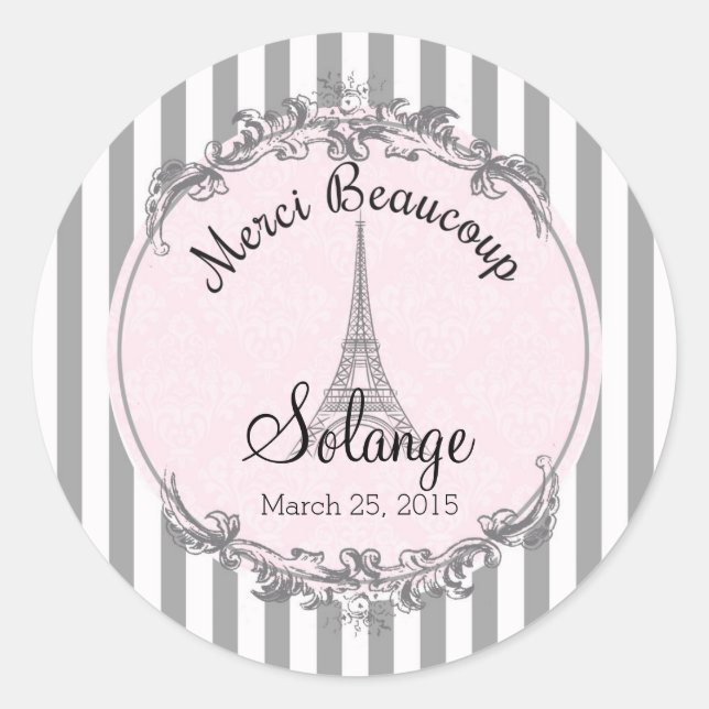 Paris Chic round personalised thank you circle Classic Round Sticker (Front)