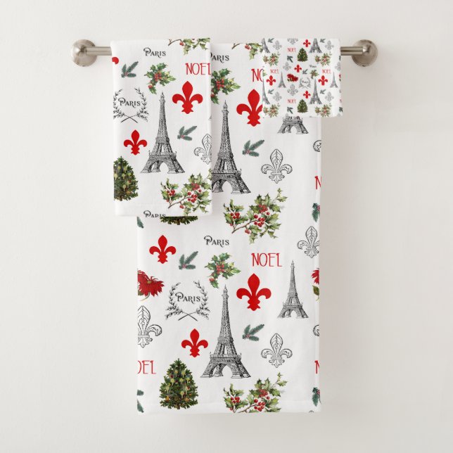 Paris Christmas Eiffel Tower White Bathroom Towels (Insitu)