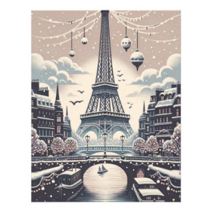 Paris Christmas Poster – Snowy Winter Skyline
