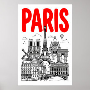 Paris City Art Print Bold Red Typography with
