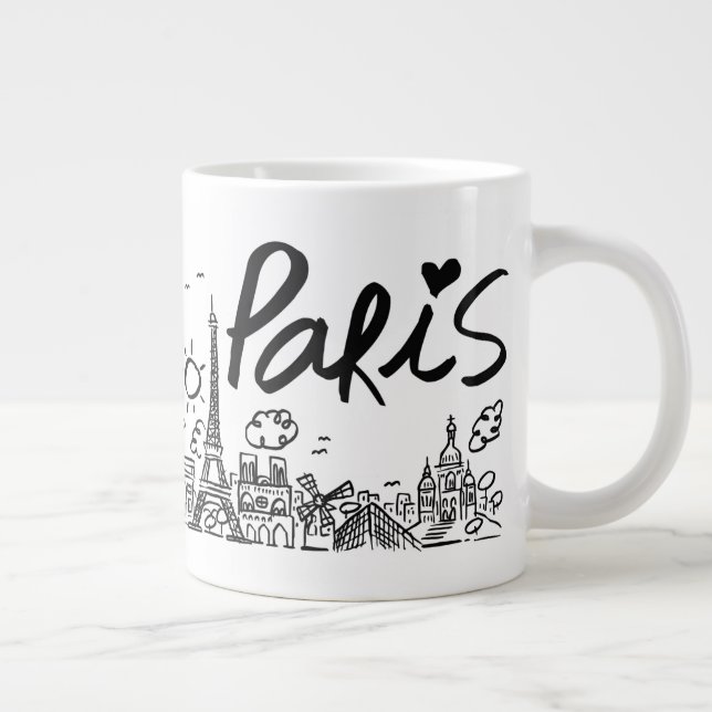Paris City Doodle Large Coffee Mug (Right)