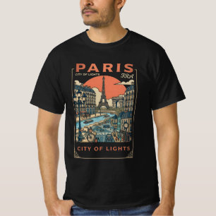 Paris City of Lights Eiffel Tower Retro Poster Art T-Shirt
