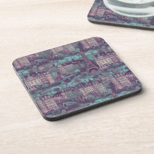Paris Cityscape in aqua vintage design Coaster (Left Side)