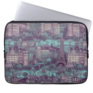Paris Cityscape in aqua vintage design Laptop Sleeve