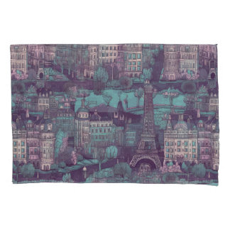 Paris Cityscape in aqua vintage design Pillowcase