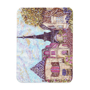 Paris Cityscape Pointillism With Eiffel Tower Prem Magnet
