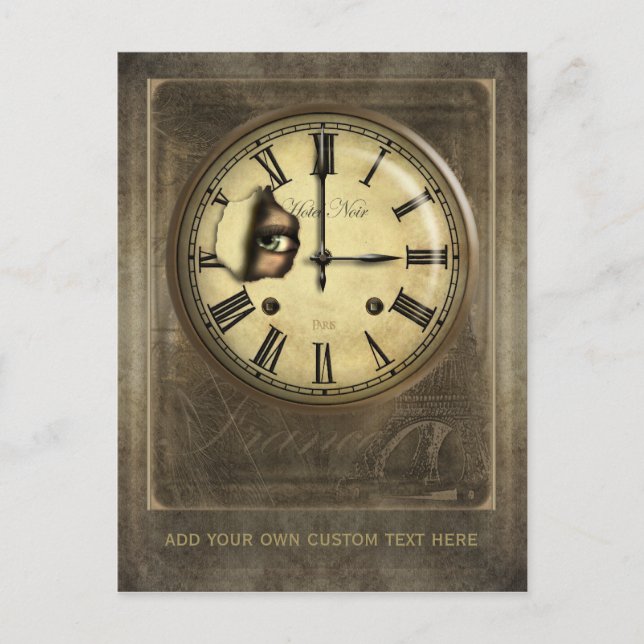 Paris Clock Watching Personalised Postcard (Front)