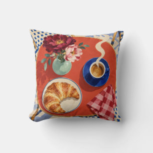 Paris Coffee Croissant Colourful Bistro Table Cushion