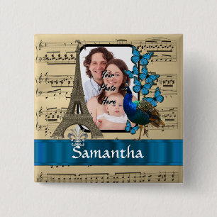 Paris collage on music sheet 15 cm square badge