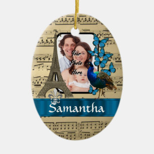 Paris collage on music sheet ceramic ornament