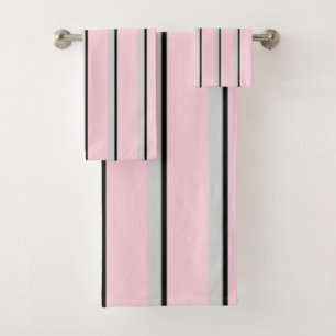 Paris collection grey, black, pink, , striped bath towel set