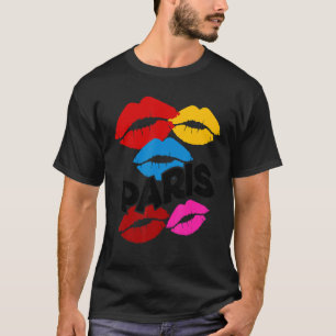 Paris Colourful French Kisses Lips Graphic Design T-Shirt