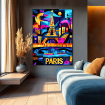 Paris Colourful Nights – Geometric Eiffel Tower Ar