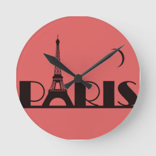"Paris" Coral-Melon & Black Round Clock