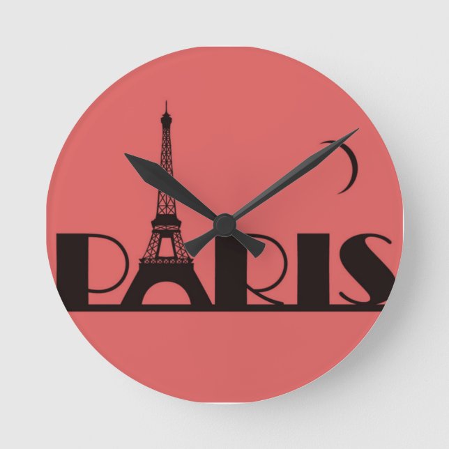 "Paris" Coral-Melon & Black Round Clock (Front)