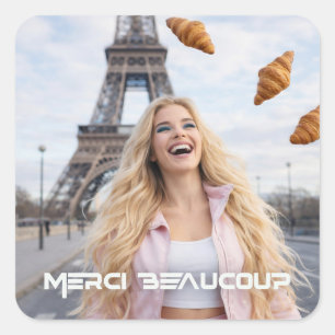 PARIS - CRAZY CROISSANTS SQUARE STICKER