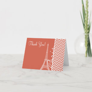 Paris; Dark Coral Chevron Thank You Card