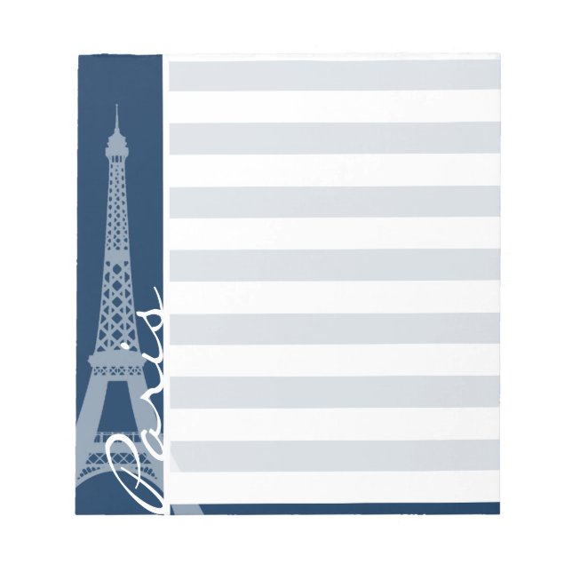 Paris; Dark Midnight Blue Horizontal Stripes Notepad (Front)