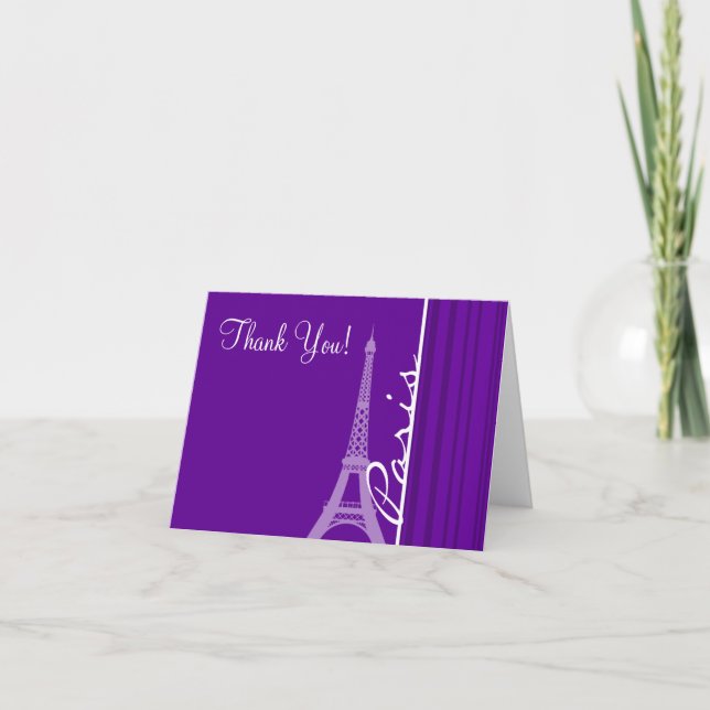 Paris; Dark Violet Vertical Stripes Thank You Card (Front)