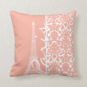 Paris; Deep Peach Damask Cushion