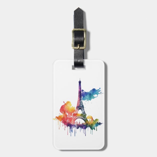 Paris design with colourful splatters luggage tag (Front Vertical)