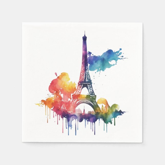 Paris design with colourful splatters napkin (Front)