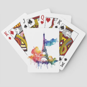 Paris design with colourful splatters playing cards