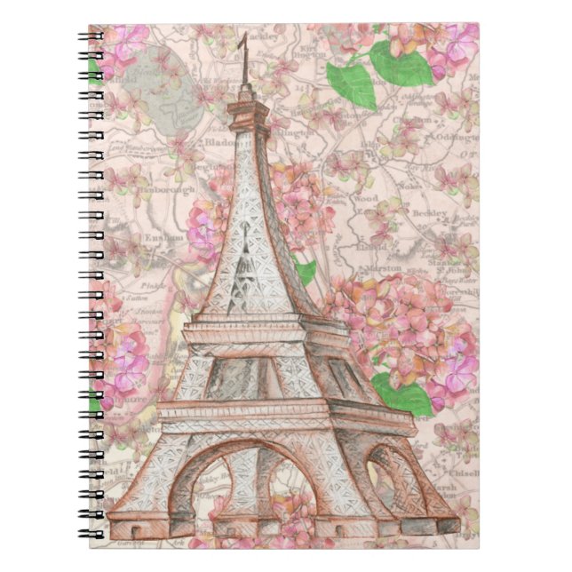 Paris Dreams in Pink Flowers Notebook (Front)
