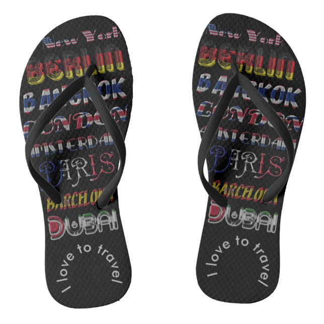 Paris, Dubai, London, Bangkok, Travel Typography Thongs (Footbed)