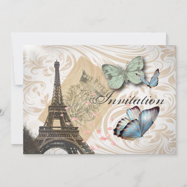 Paris Effiel Tower  Butterfly Wedding Invitation (Front)