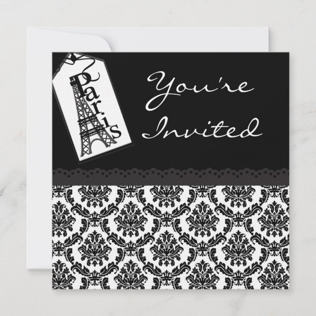 Paris Eifell Tower Motif Theme Birthday Invites (Front)