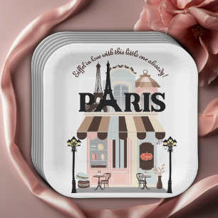 Paris Eiffel in Love French Cafe Baby Shower Paper Plate