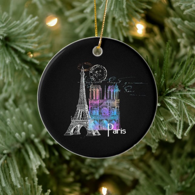 Paris Eiffel Notre Dame Rainbow French Ornament (Tree)
