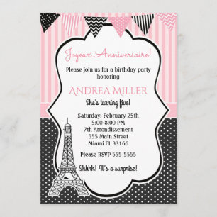Paris Eiffel Surprise Birthday Party Invitation