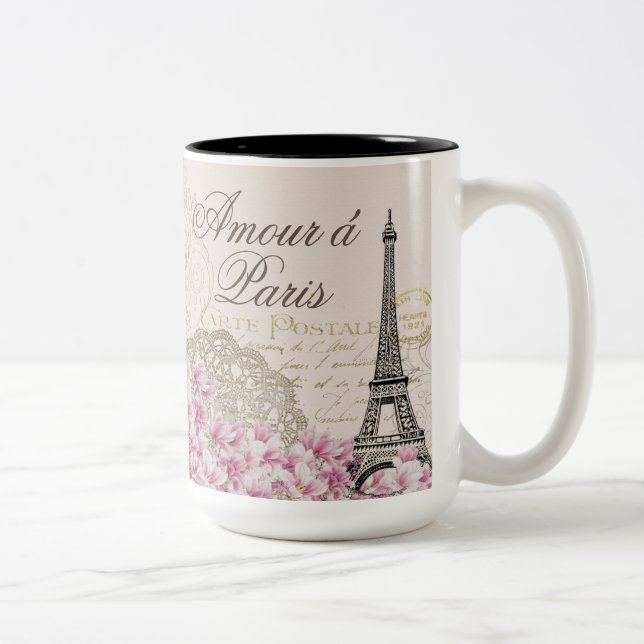 PARIS, EIFFEL TOUR, FRENCH WINE, CAMMEMBERT Two-Tone COFFEE MUG (Right)