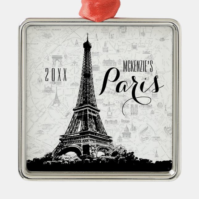 Paris Eiffel Tower Add Your Name Metal Tree Decoration (Front)