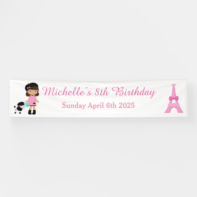 Paris Eiffel Tower African American Girl Banner (Horizontal)