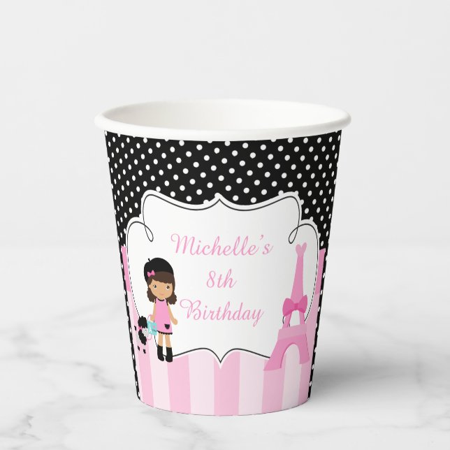 Paris Eiffel Tower African American Girl Paper Cups (Front)