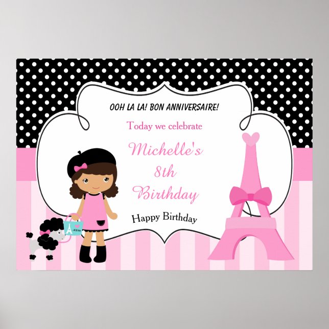 Paris Eiffel Tower African American Girl Poster (Front)