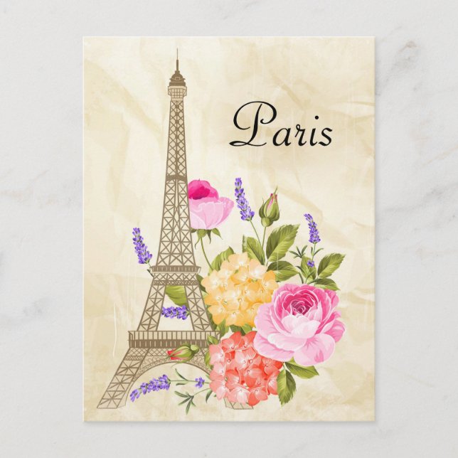 Paris Eiffel Tower and Flowers Postcard (Front)