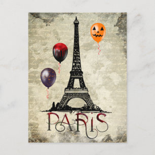 Paris, Eiffel Tower and Halloween Balloons Gothic Postcard