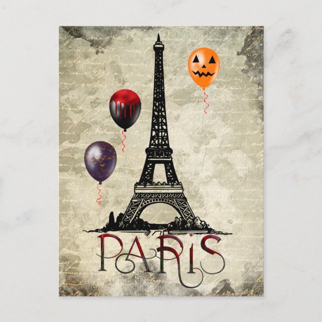 Paris, Eiffel Tower and Halloween Balloons Gothic Postcard (Front)