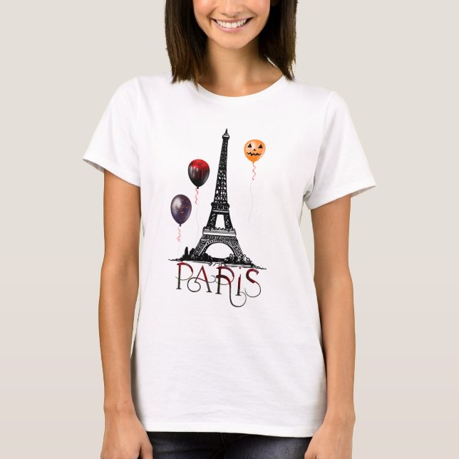 Paris, Eiffel Tower and Halloween Balloons Gothic T-Shirt (Front)