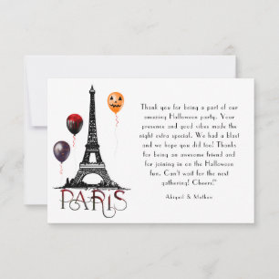 Paris, Eiffel Tower, and Halloween Balloons Gothic Thank You Card