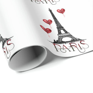 Paris, Eiffel Tower and Red Balloons Beautiful Wrapping Paper