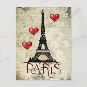Paris, Eiffel Tower and Red Balloons Parchment Postcard