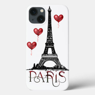 Paris, Eiffel Tower and Red Heart Balloons iPhone 13 Case