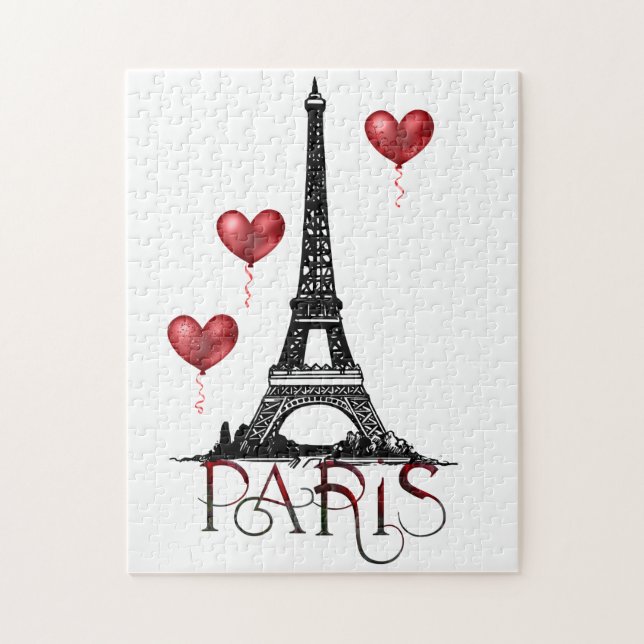 Paris, Eiffel Tower and Red Heart Balloons Jigsaw Puzzle (Vertical)