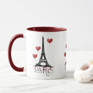 Paris, Eiffel Tower and Red Heart Balloons Mug