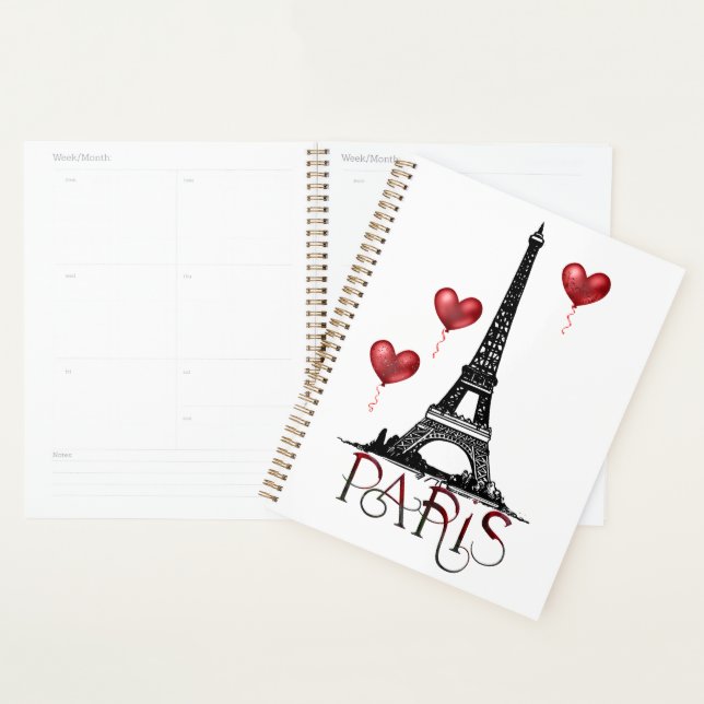 Paris, Eiffel Tower and Red Heart Balloons Planner (Display)